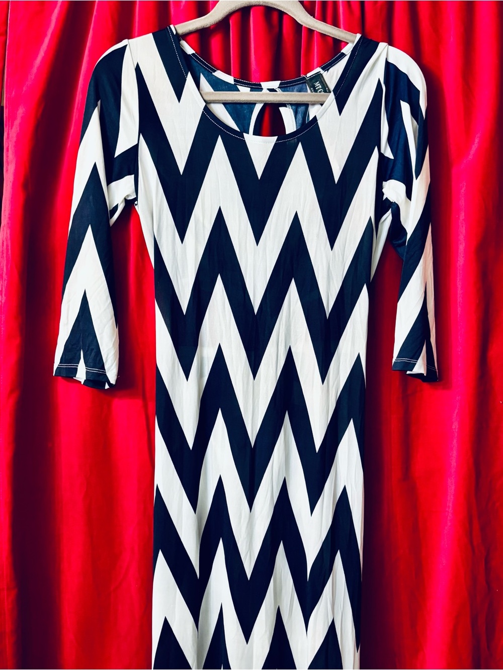 NWT MT Collection Navy Blue White Chevron Print Tunic Mini Dress Stretch⁠